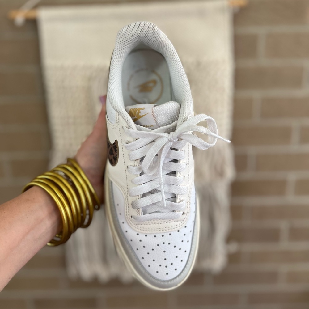 Nike Women’s Off-White Platform Sneakers with Leopard Swoosh - Picture 2 of 3